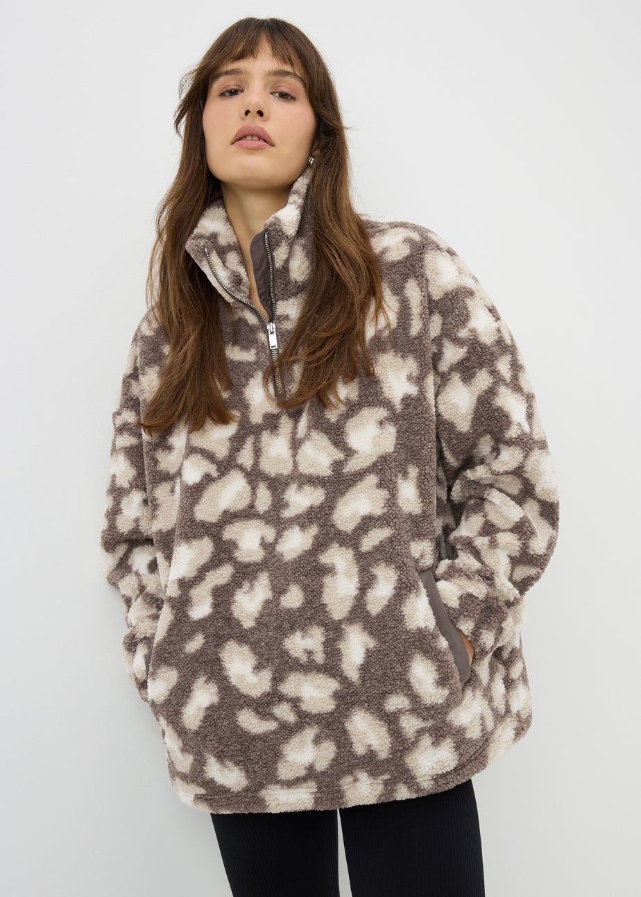 Brown Animal Print Half Zip Fleece