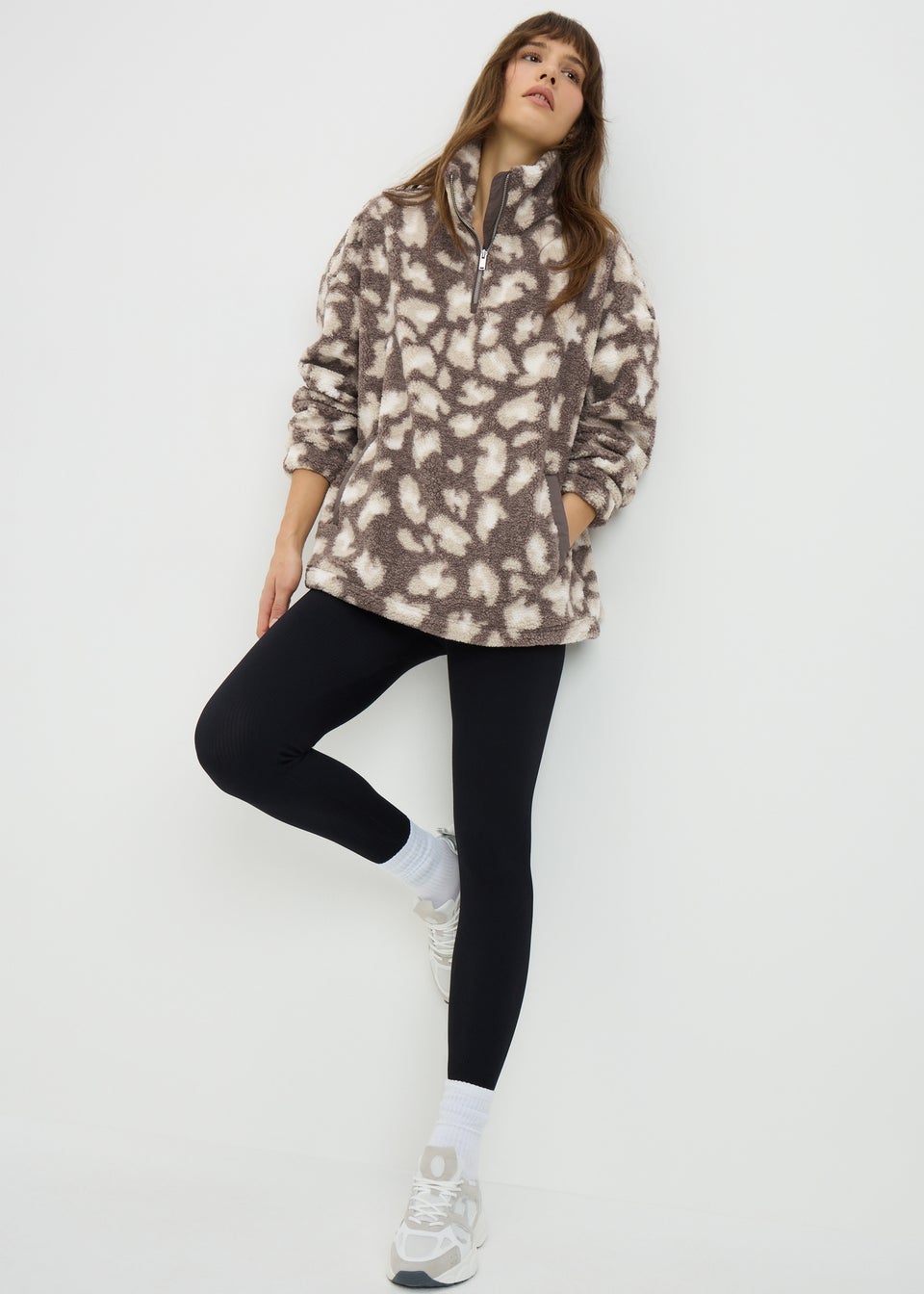 Brown Animal Print Half Zip Fleece