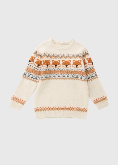 Boys Cream Fox Fairisle Knit Jumper (1-7yrs)