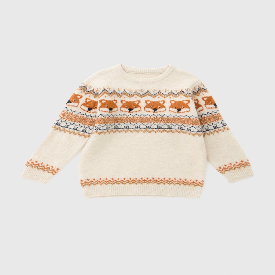 Boys Cream Fox Fairisle Knit Jumper (1-7yrs)