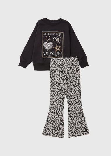 Girls Black Leopard Amazing Sweatshirt & Legging Set (7-15yrs)