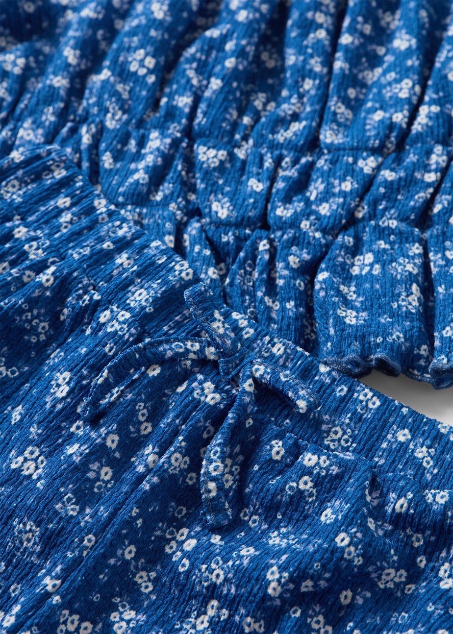 Girls Blue Ditsy Floral Top & Shorts Set (7-15yrs)