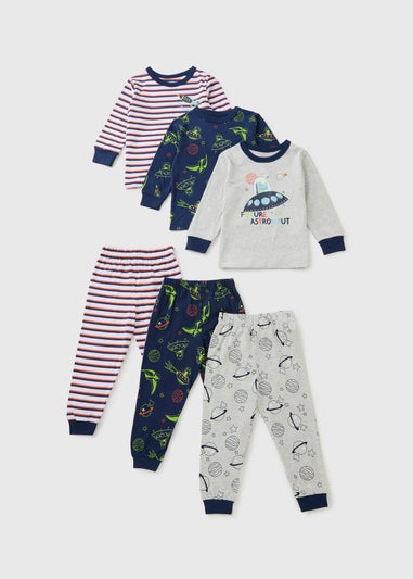 3 Pack Boys Multicolour Dino Space Pyjama (1-7yrs)