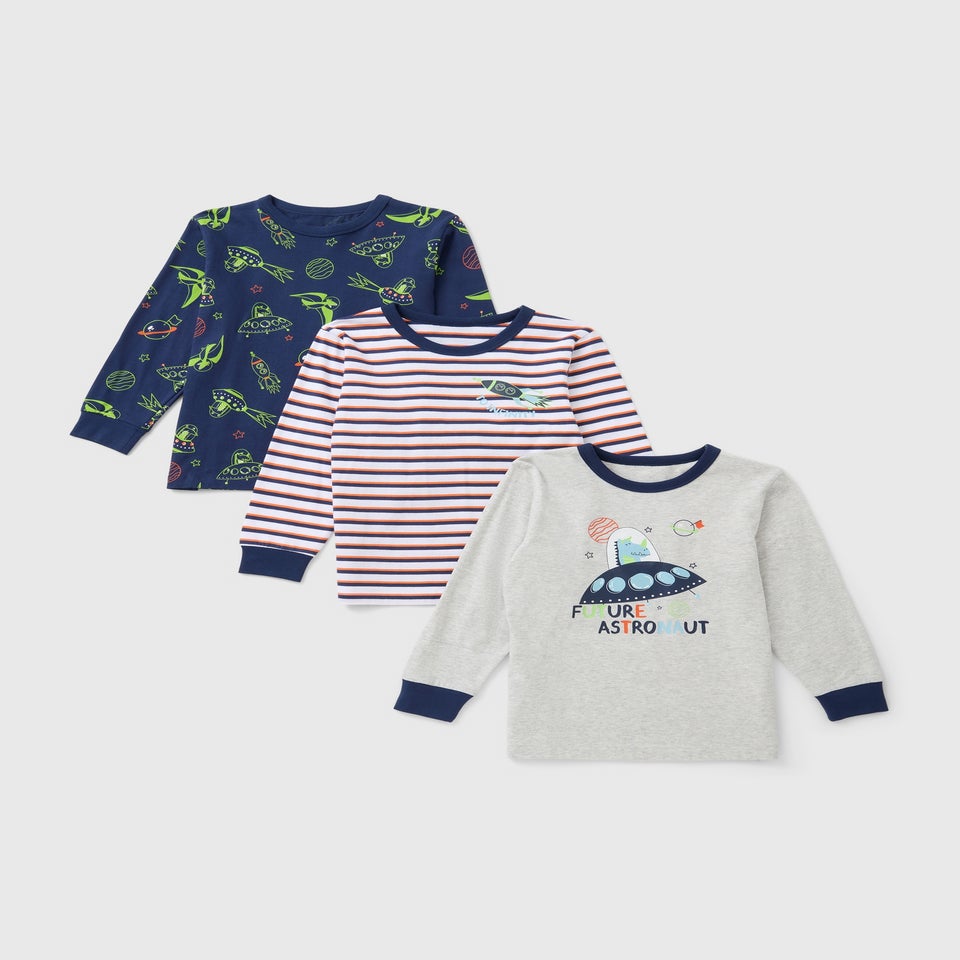 3 Pack Boys Multicolour Dino Space T-Shirts (1-7yrs)