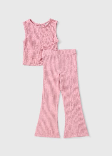 Girls Light Pink Crinkle Top & Flare Set (7-15yrs)