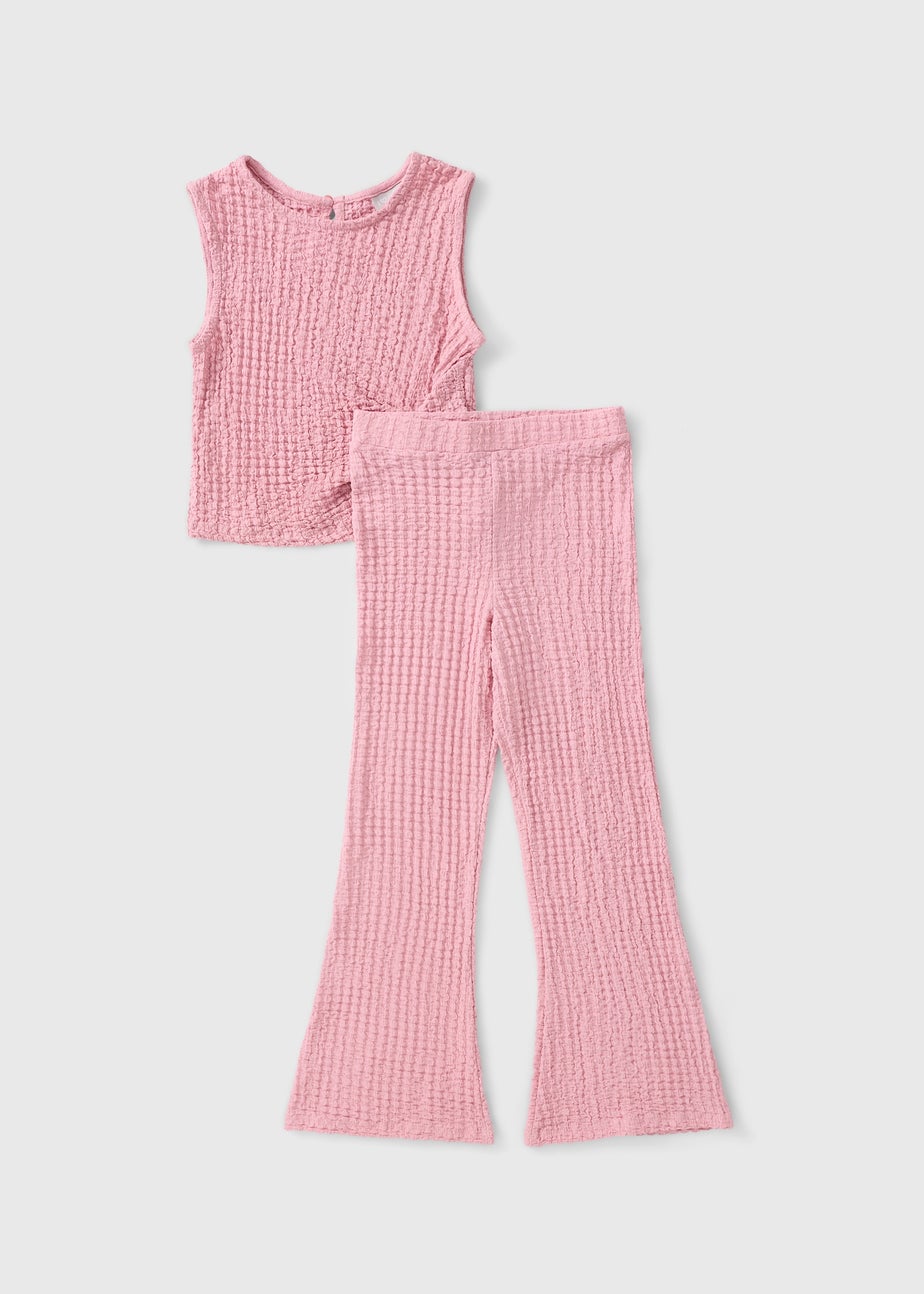 Girls Light Pink Crinkle Top & Flare Set (7-15yrs)