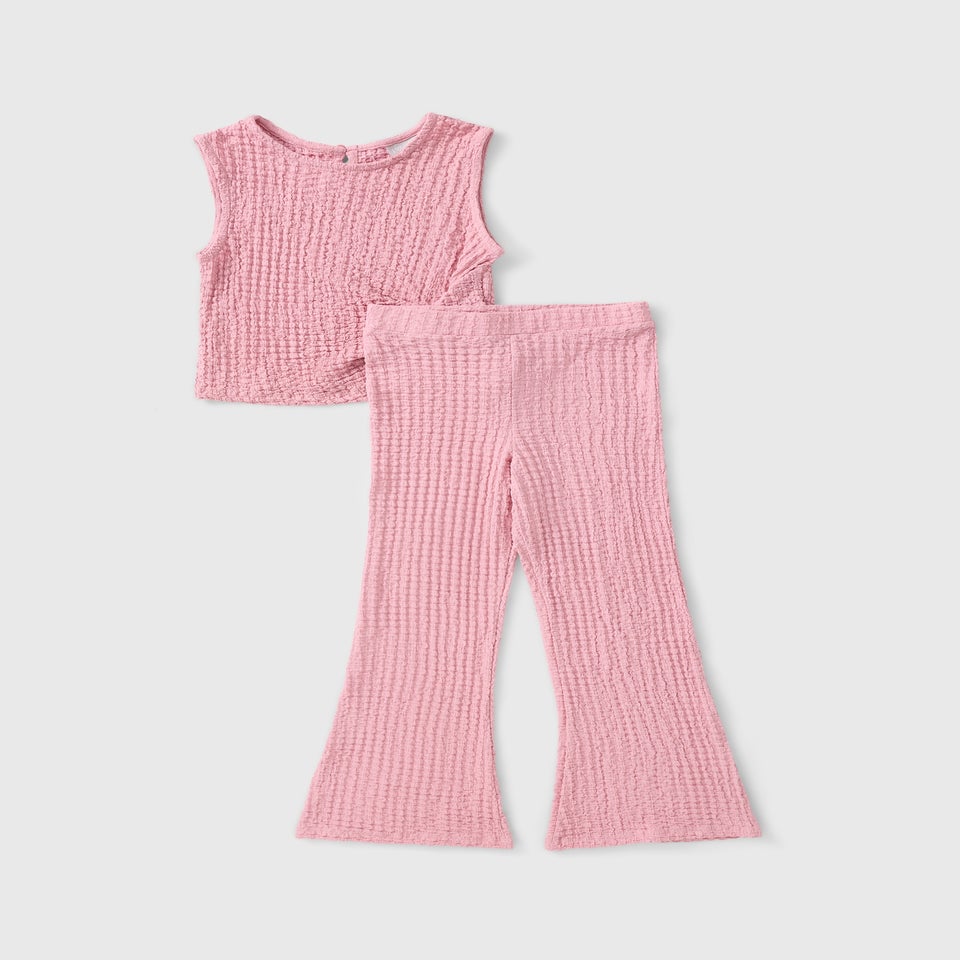 Girls Light Pink Crinkle Top & Flare Set (7-15yrs)
