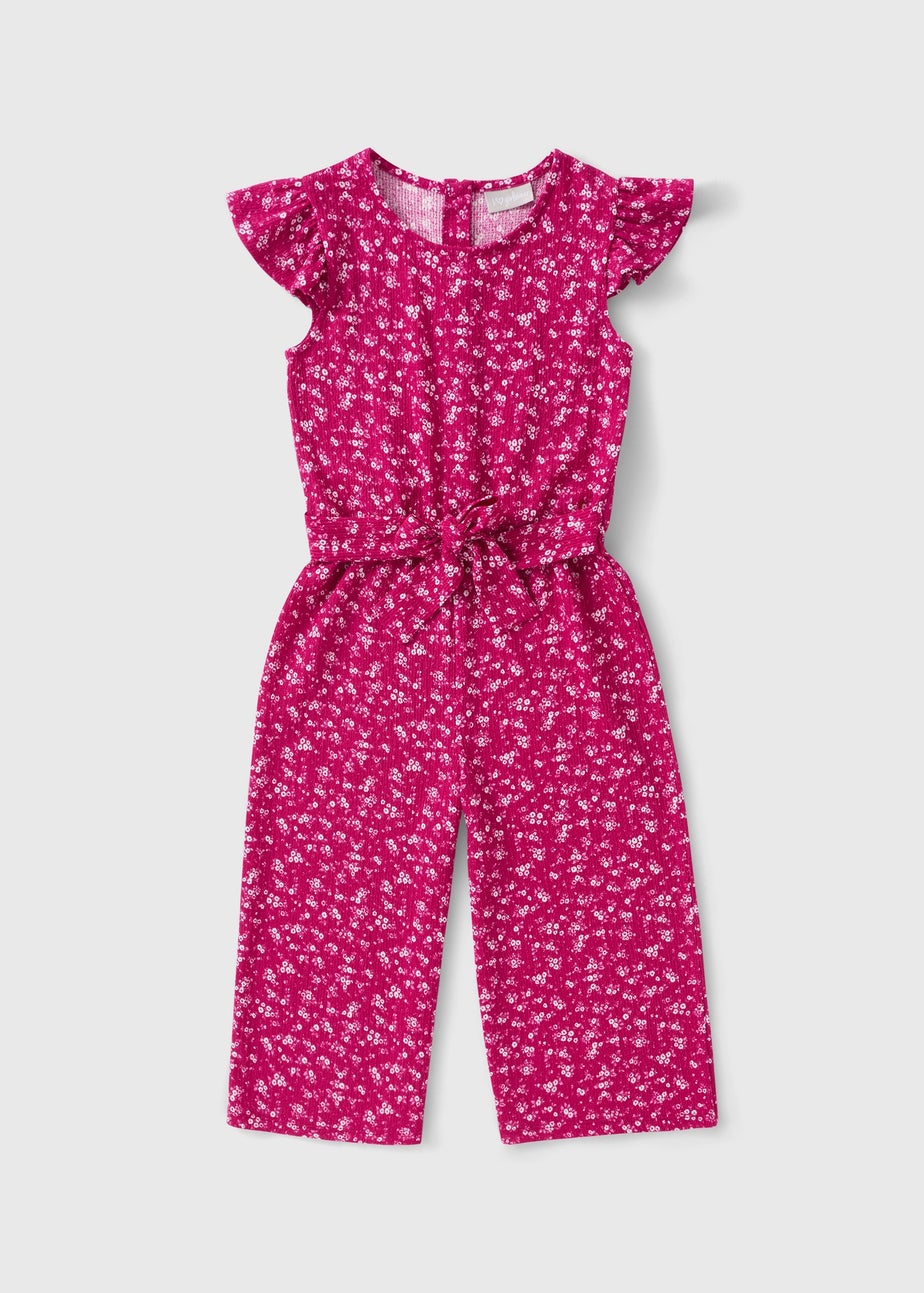 Girls Burgundy Ditsy Floral Crinkle Jumpsuit (7-15yrs)