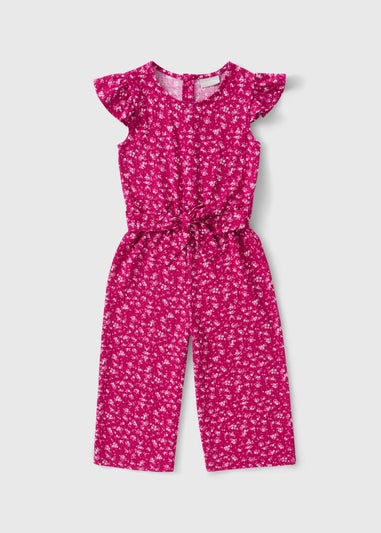 Girls Burgundy Ditsy Floral Crinkle Jumpsuit (7-15yrs)