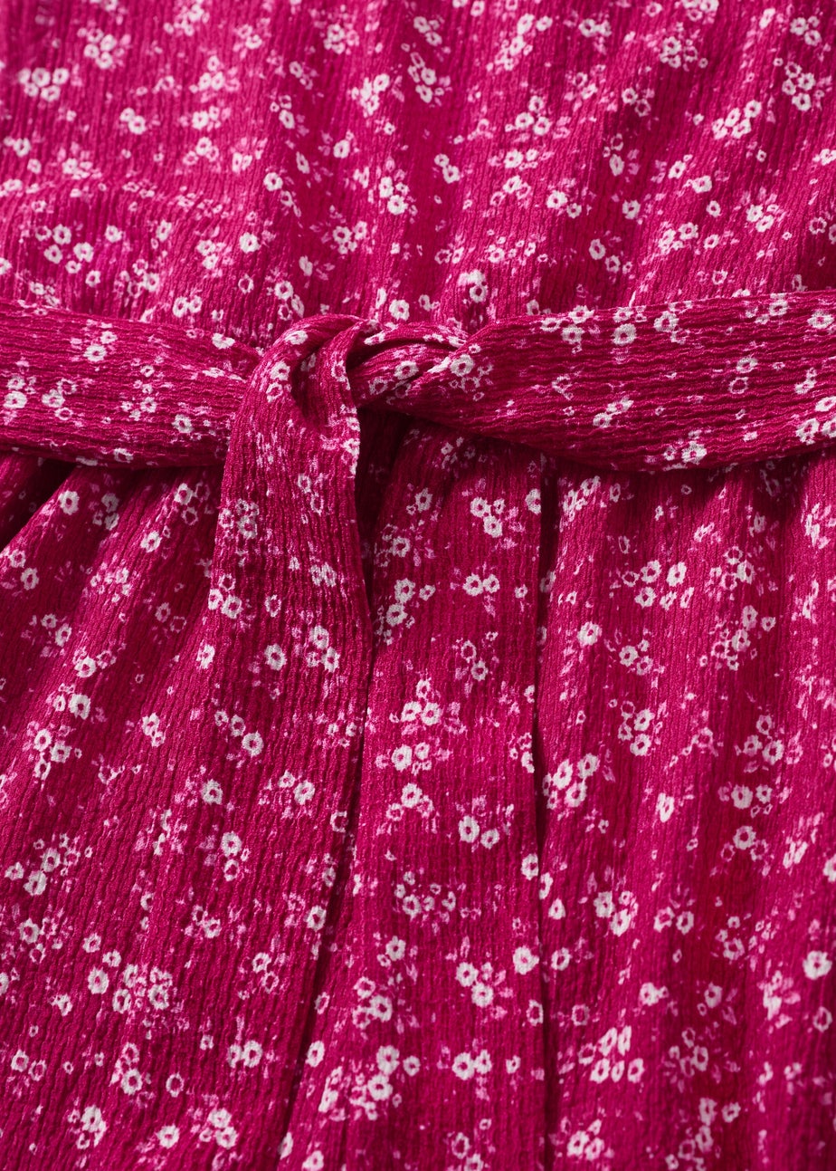 Girls Burgundy Ditsy Floral Crinkle Jumpsuit (7-15yrs)