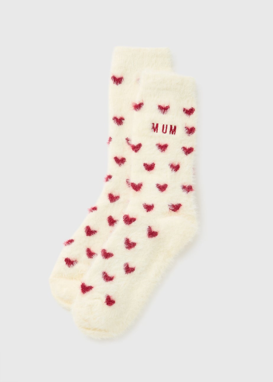 Cream Heart Mum Cosy Socks
