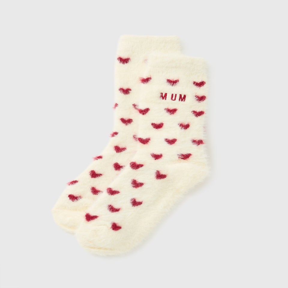 Cream Heart Mum Cosy Socks