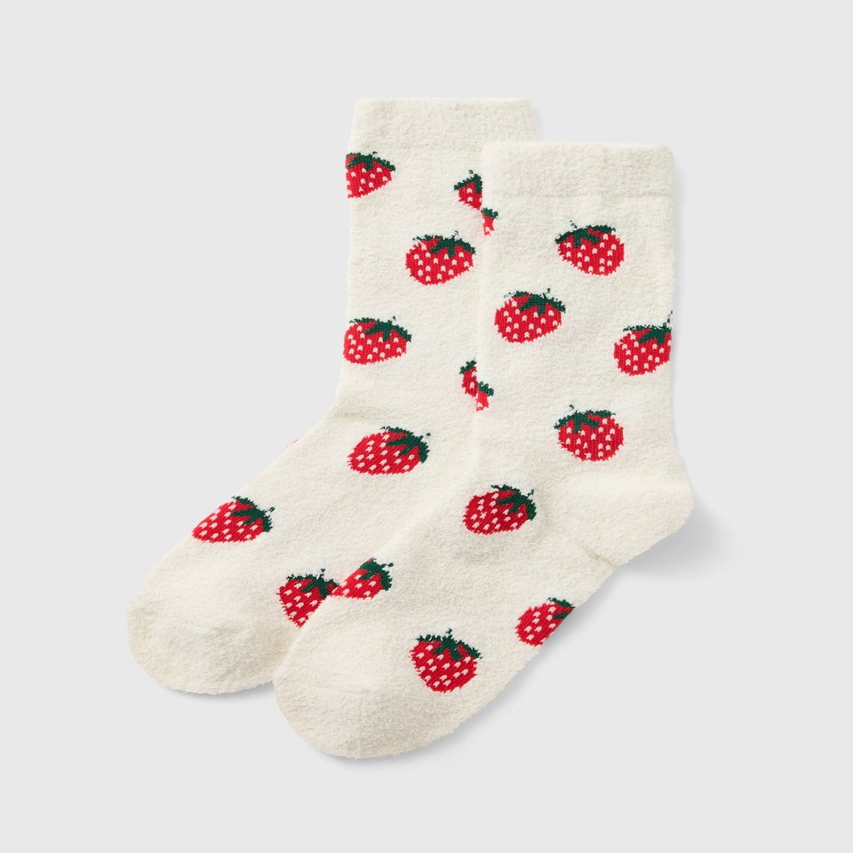 Cream Fruit Socks In 3D Strawberry