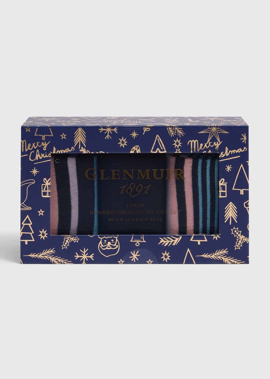 Glenmuir 3 Pack Navy Stripe Socks Gift Set