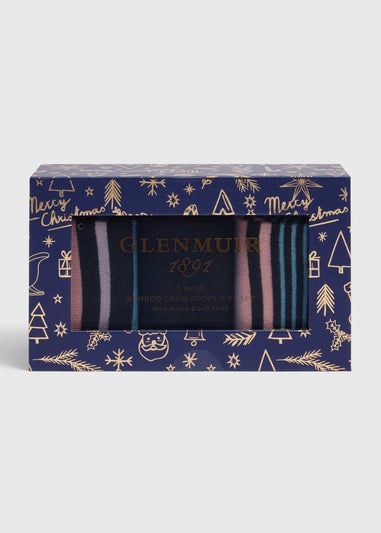 Glenmuir 3 Pack Navy Stripe Socks Gift Set