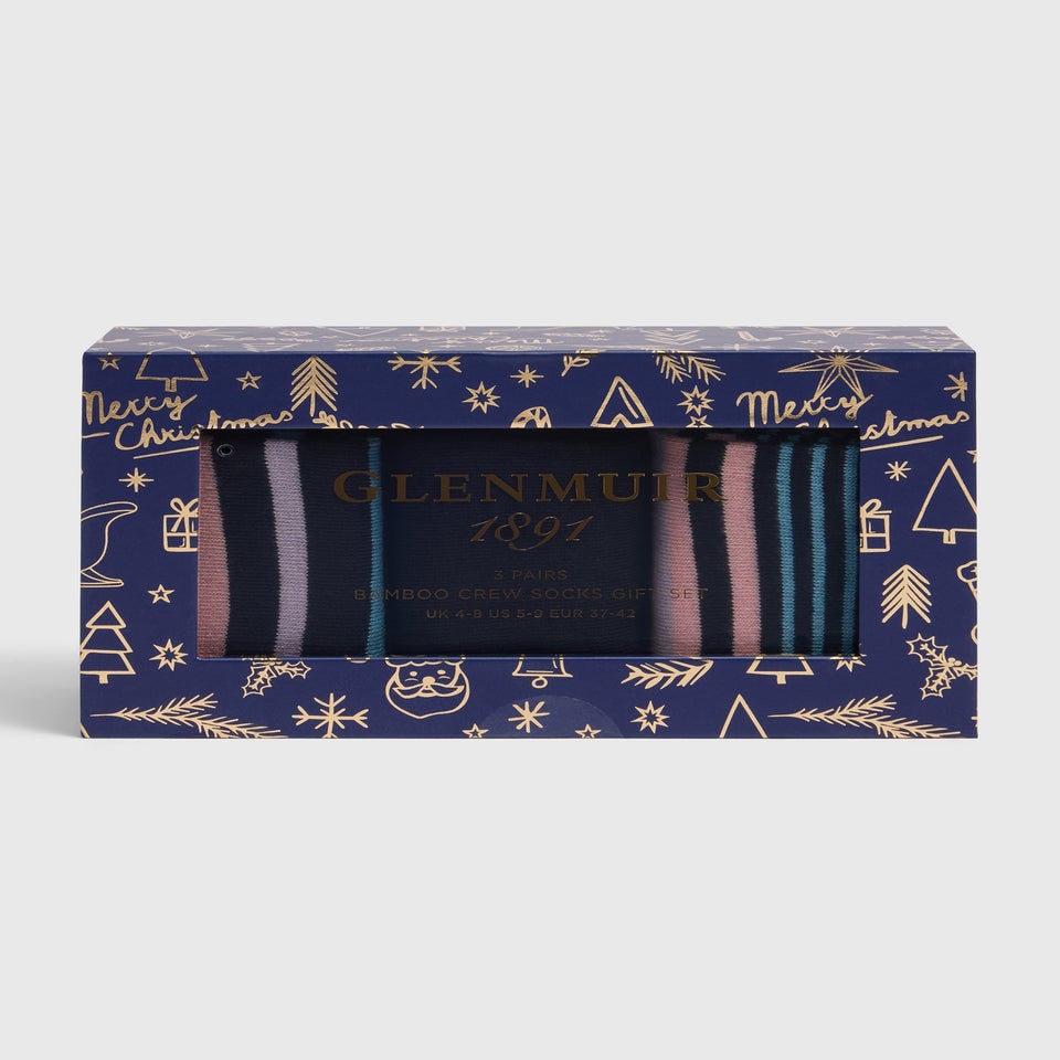 Glenmuir 3 Pack Navy Stripe Socks Gift Set