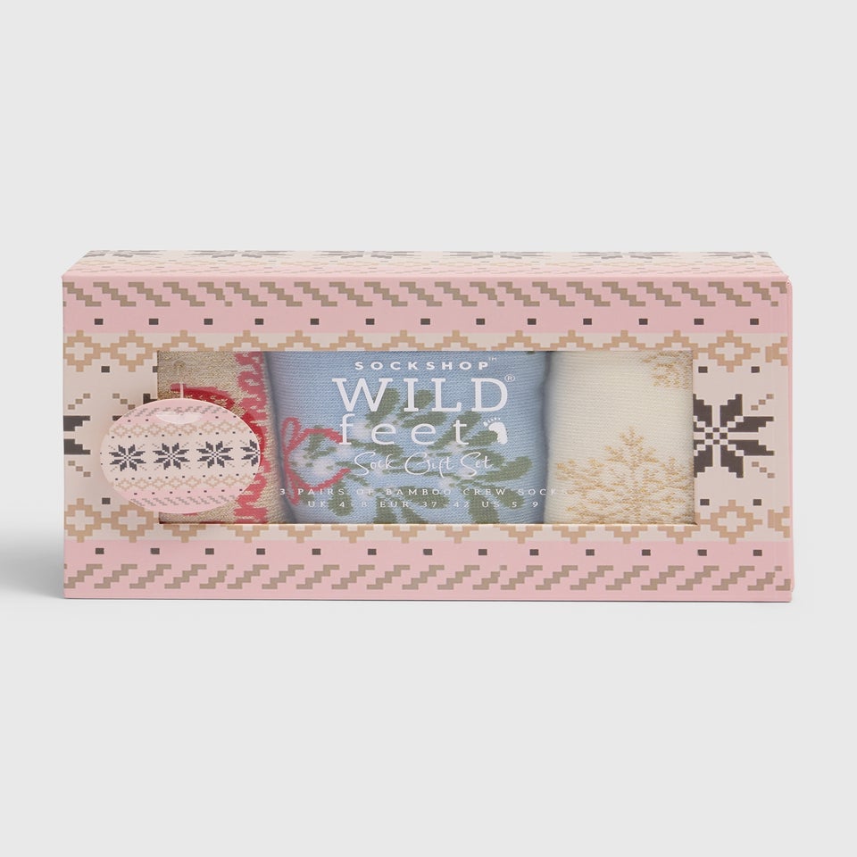 Wildfeet 3 Pack Blue Merry Christmas Sock Gift Set