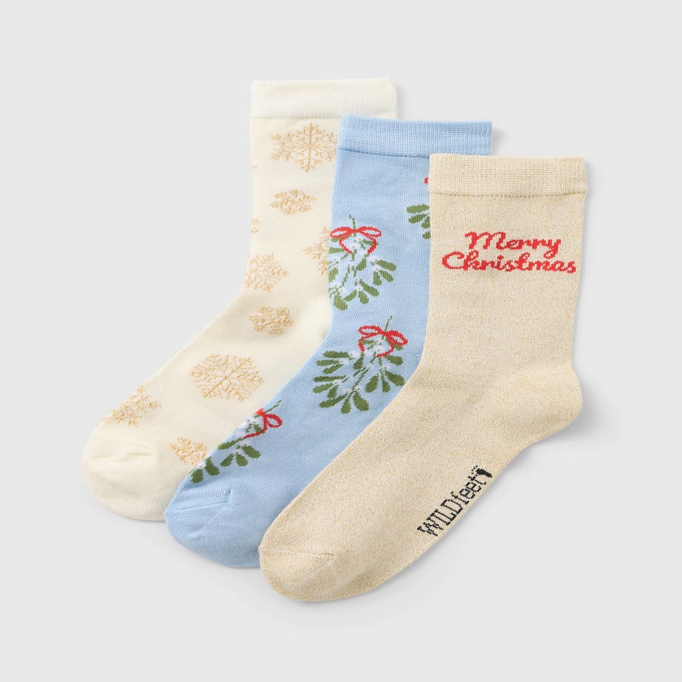Wildfeet 3 Pack Blue Merry Christmas Sock Gift Set