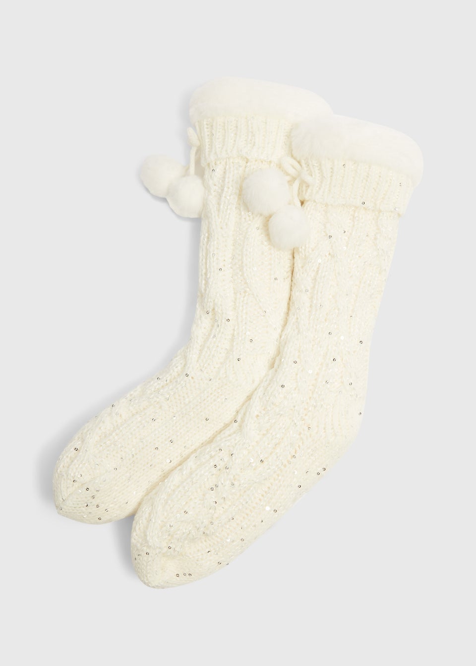 Cream Cable Sequin Slipper Socks