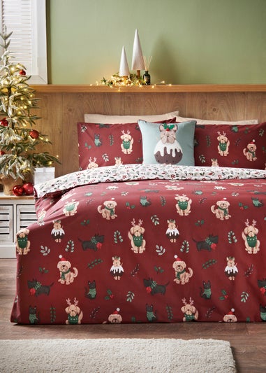 Red Christmas Dog Duvet Set