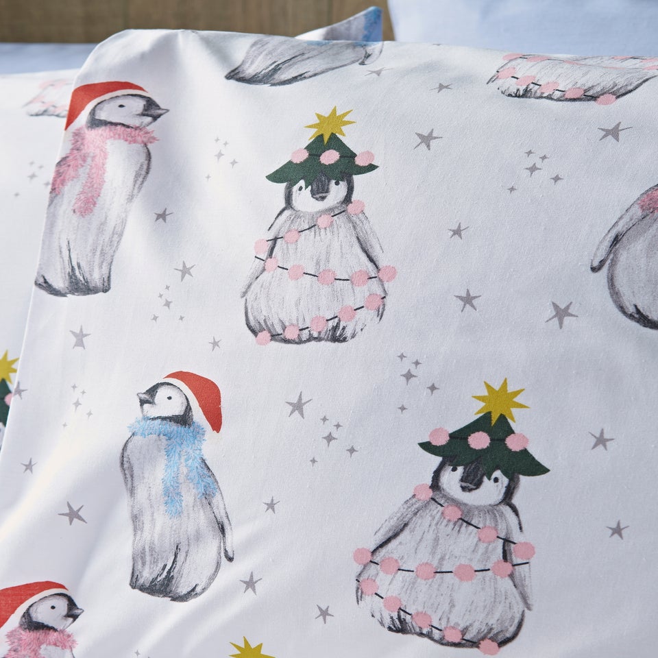 Grey Christmas Penguin Duvet Set
