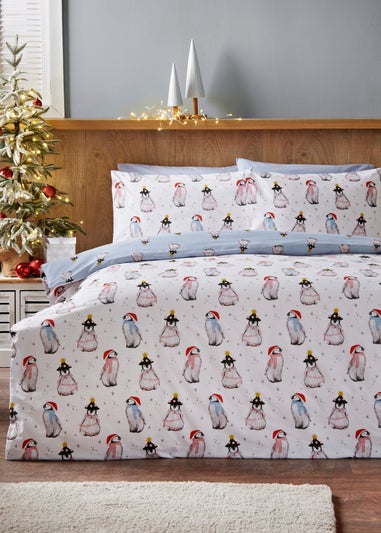 Grey Christmas Penguin Duvet Set