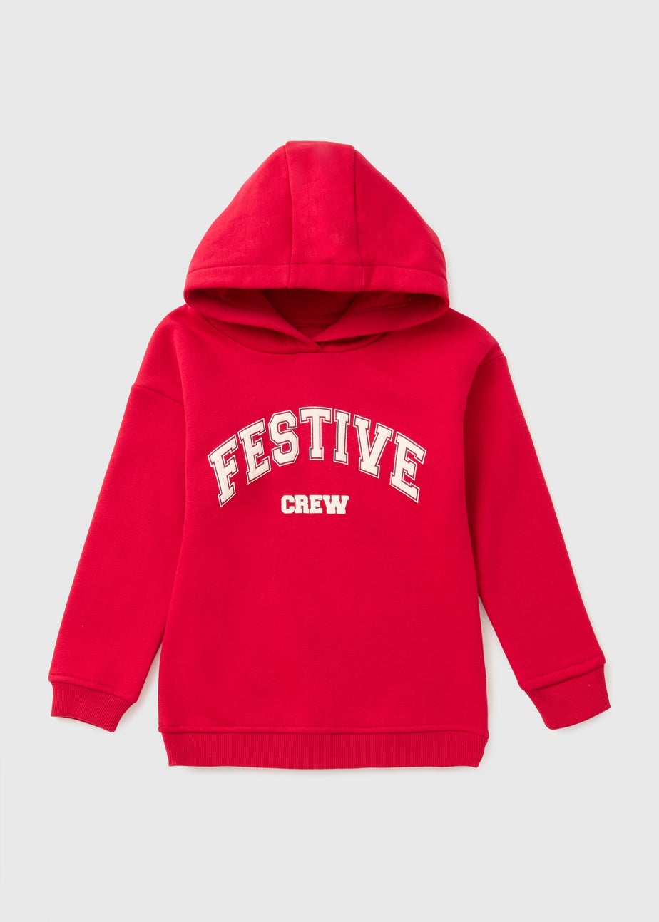 Girls Red Festive Crew Hoodie (1-13yrs)