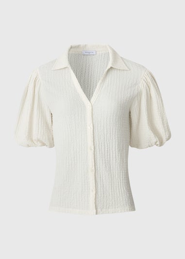 Cream Textured Puff Sleeve Shirt