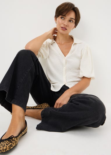 Cream Textured Puff Sleeve Shirt