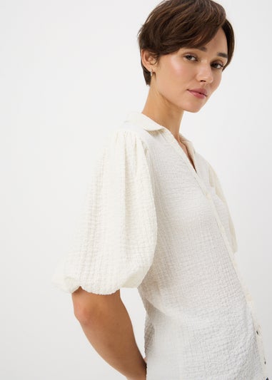 Cream Textured Puff Sleeve Shirt