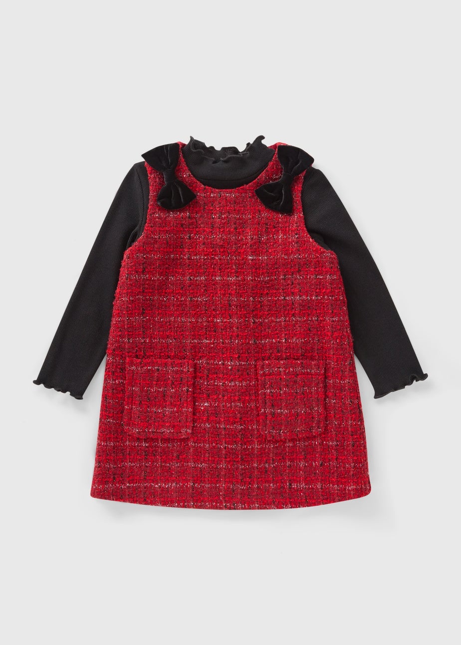 Girls Red Boucle Pinafore Set (1-7 Years)