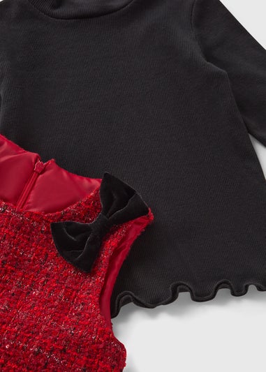 Girls Red Boucle Pinafore Set (1-7 Years)