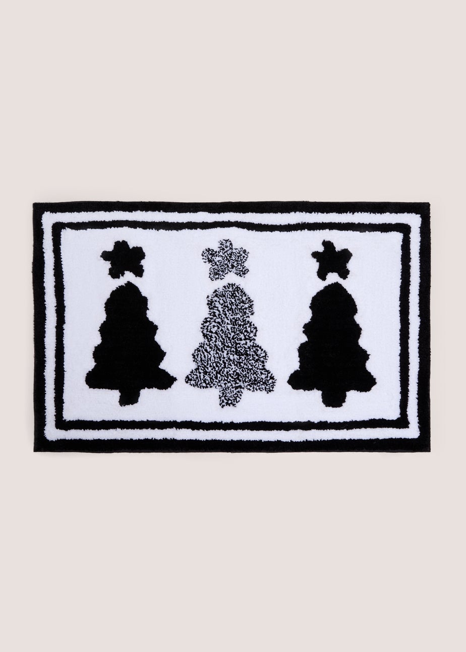 Black Christmas Tree Bathmat