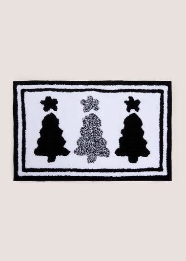 Black Christmas Tree Bathmat