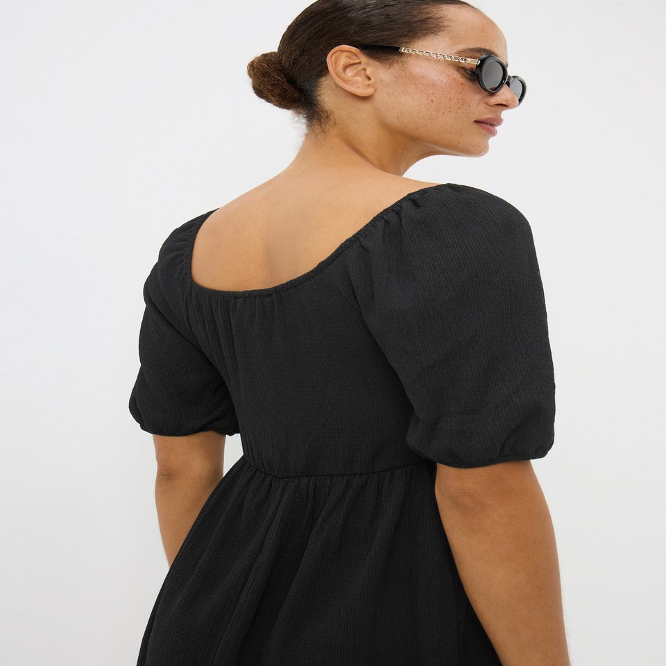 Black Shirred Mini Dress
