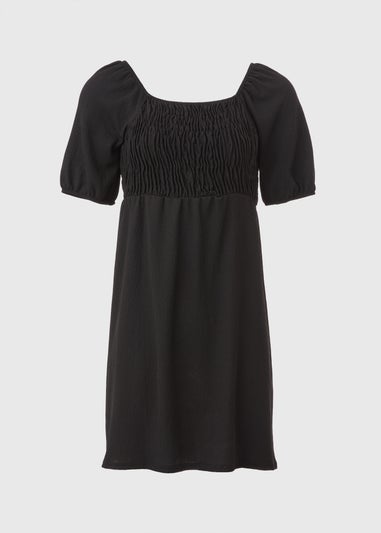 Black Shirred Mini Dress