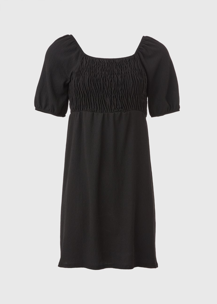 Black Shirred Mini Dress