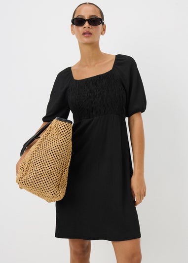 Black Shirred Mini Dress