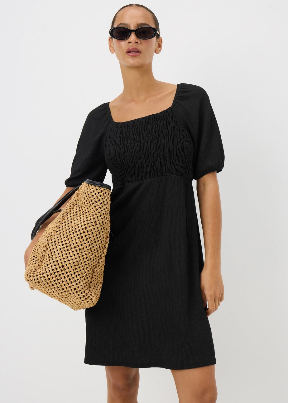 Black Shirred Mini Dress