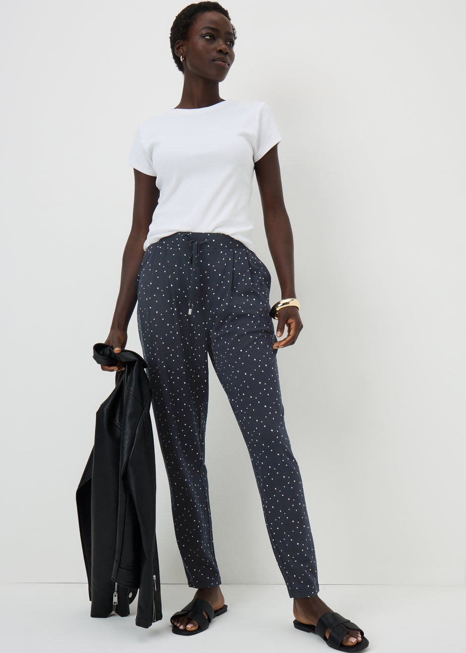 Navy Spot Print Harem Trousers
