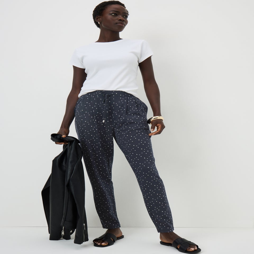 Navy Spot Print Harem Trousers