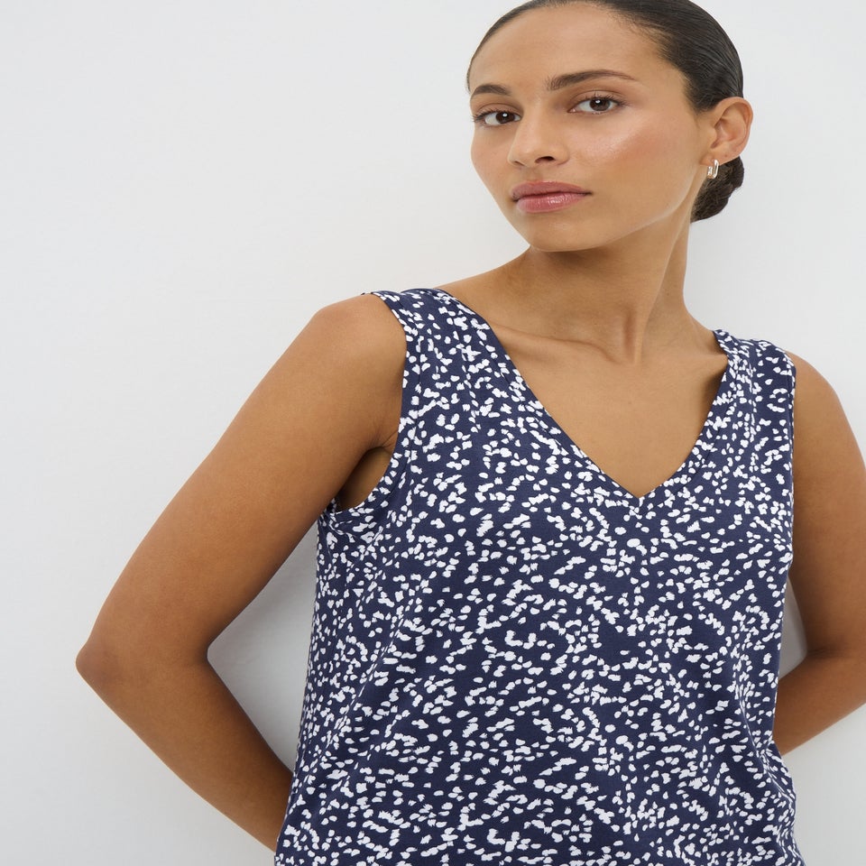Navy Printed V Neck Vest Top