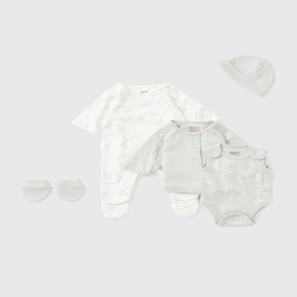 5 Piece Prem Baby Grey Sleepsuit Set (3lb-4lb)