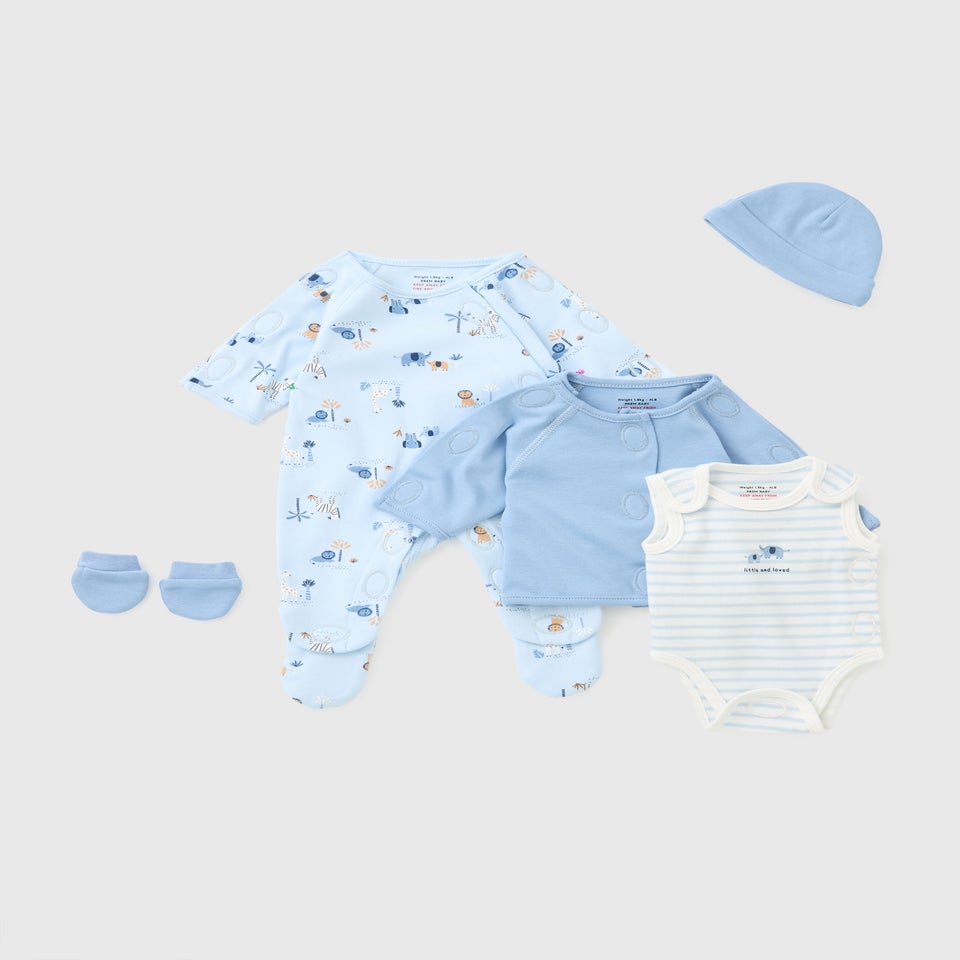 5 Piece Premature Baby Blue Sleepsuit Set (3lb-4lb)