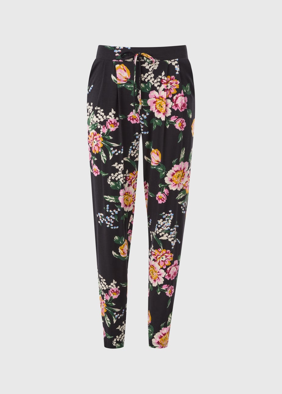 Black Floral Printed Harem Trousers