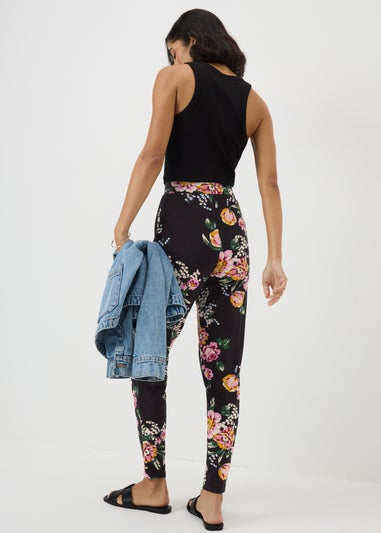 Black Floral Printed Harem Trousers
