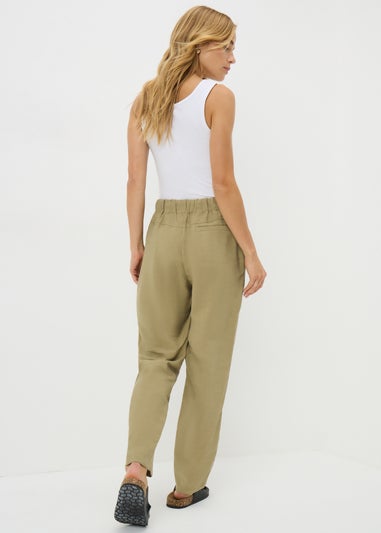 Khaki Utility Lyocell Wide Leg Trousers