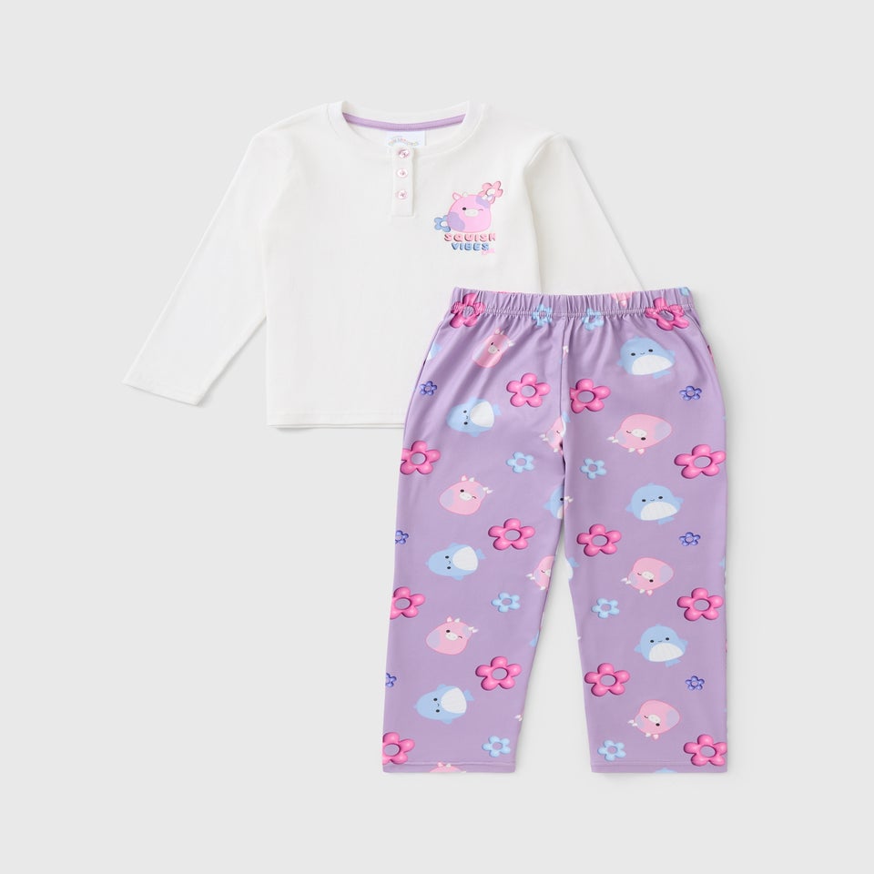 Squishmallows Girls Purple Flower Pyjama Set (5-13yrs)