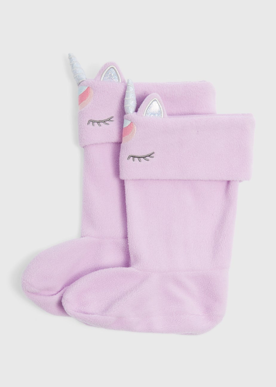 Girls Purple Unicorn Welly Socks (Younger 6-Older 6.5)