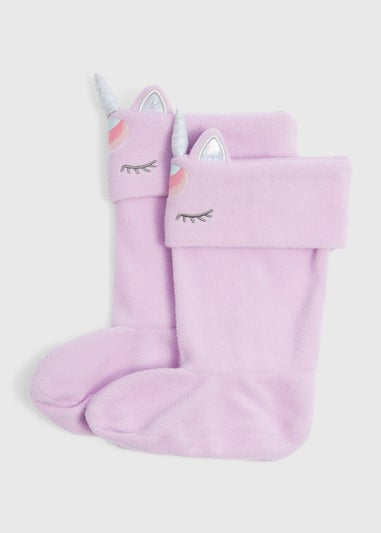 Girls Purple Unicorn Welly Socks (Younger 6-Older 6.5)